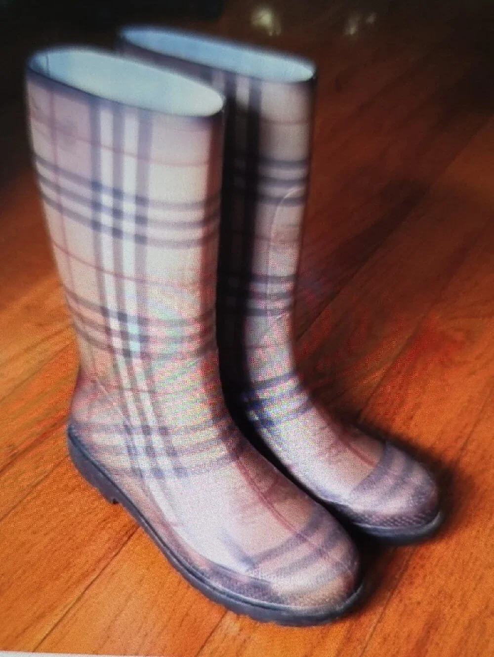 Classic Plaid Tall Rain Boots - Beige/Black